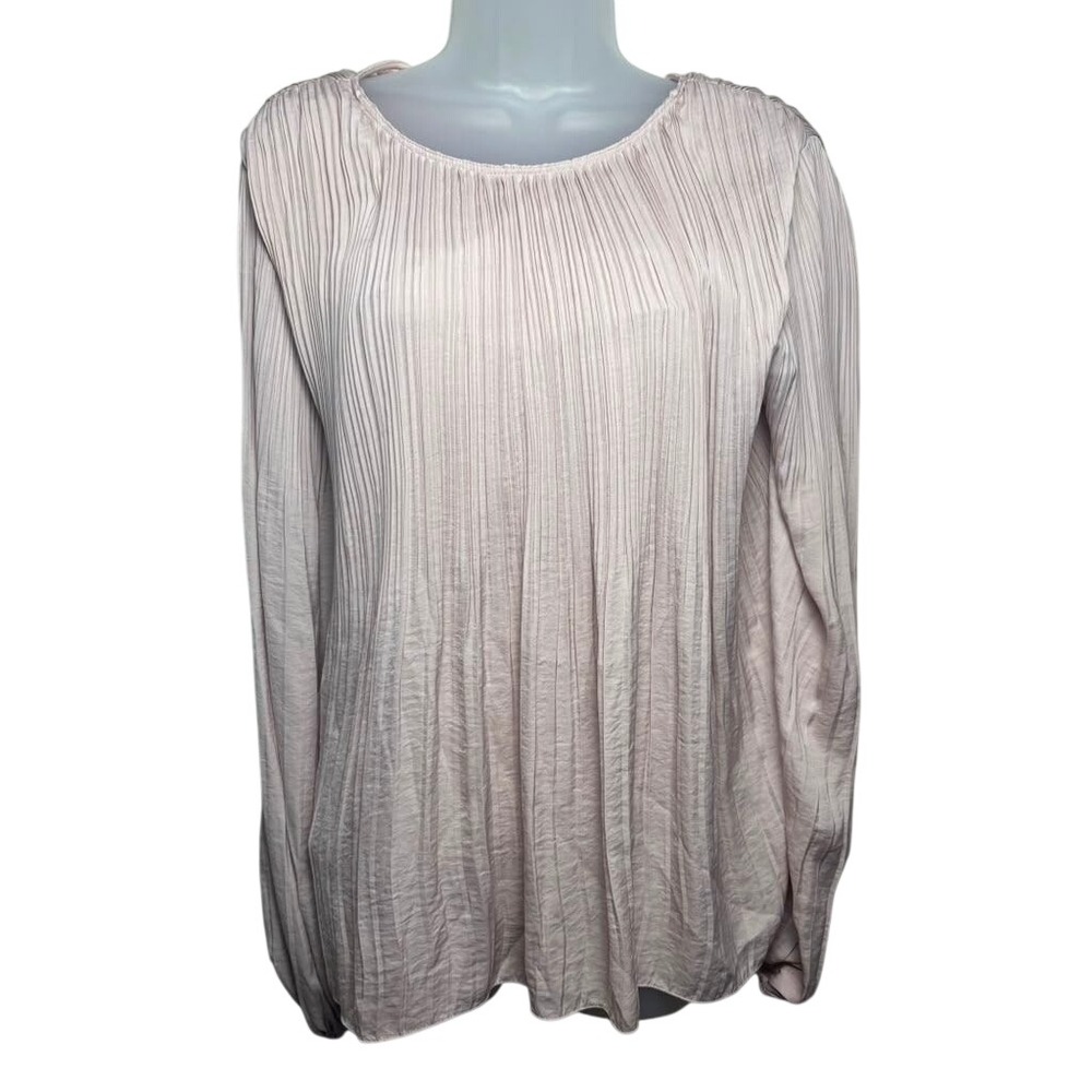 Elizabeth and James Blush Pink Plisse Pleated Long Sleeve Blouse Top Women Large